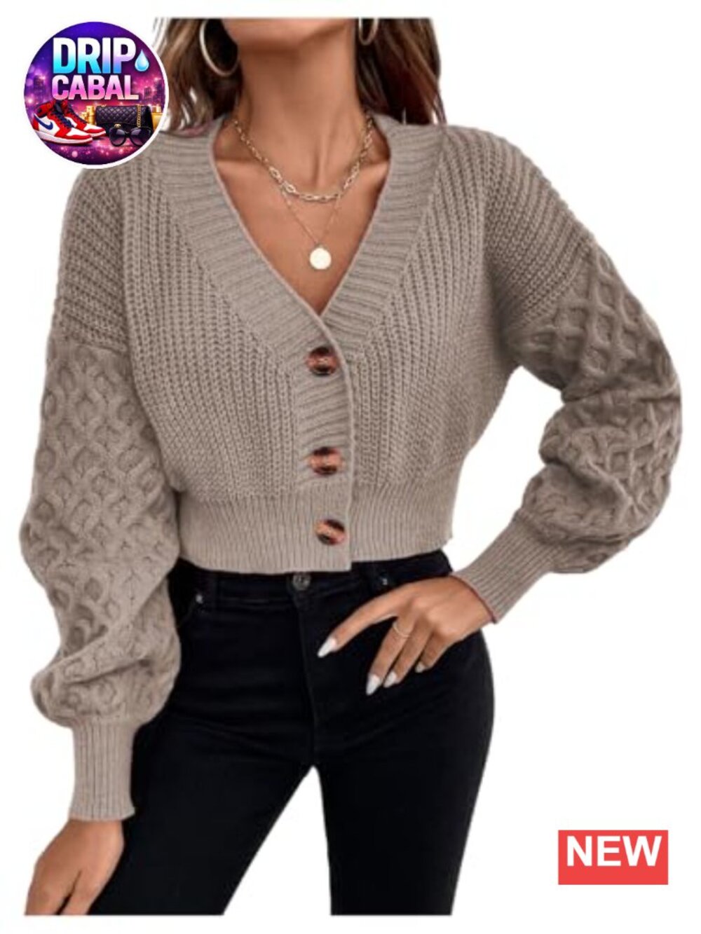 Women's Cropped Cable Knit Cardigan Button Up V Neck Chunky Fall Sweater